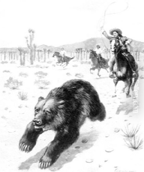 Lassoing Bears In Arizona Oil Painting by Edwin Willard Deming