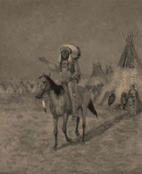 Sitting Bull Haranguing The Sioux Village Oil Painting by Edwin Willard Deming