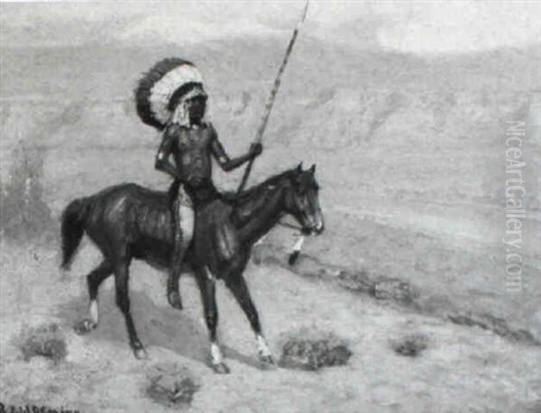 Mounted Warrior, River And Bluffs In The Distance by Edwin Willard Deming