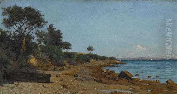 Fischerboot An Felsigem Strand Oil Painting by Adrien Louis Demont