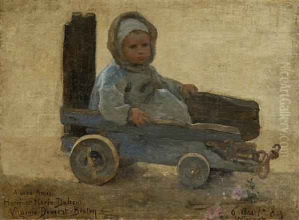 Study Of A Child In A Cart Oil Painting by Virginie Demont-Breton