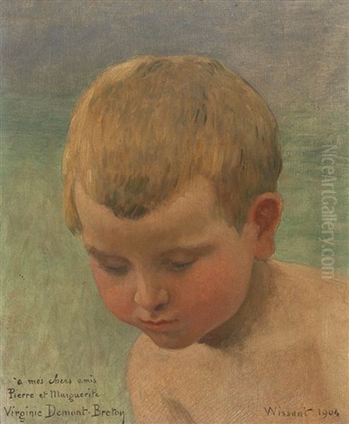 Tete D'enfant (study) Oil Painting by Virginie Demont-Breton