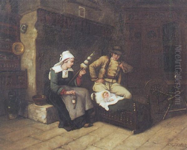 Interieur Breton Oil Painting by Charles Demory