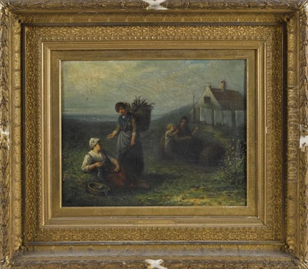 Landscape With Figures Harvesting Oil Painting by Jan Jac Matthys Demschroeder