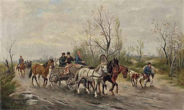 Bauern Mit Einer Troika Auf Dem Weg Zum Markt Oil Painting by Jozef Demski