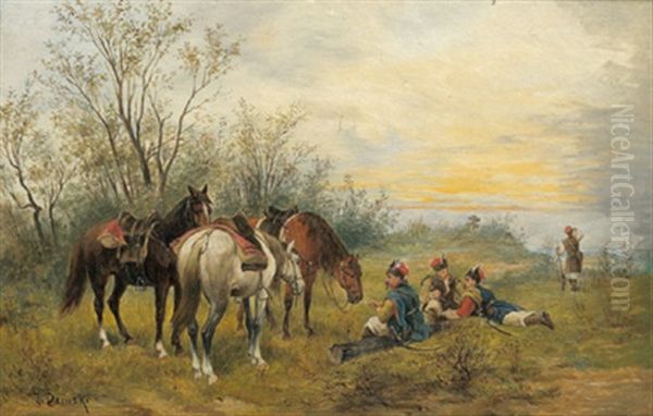 Rast Der Reiter Oil Painting by Jozef Demski