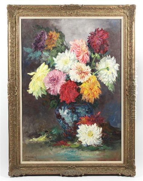 Still Life, Chrysanthemums Oil Painting by Paul Denarie