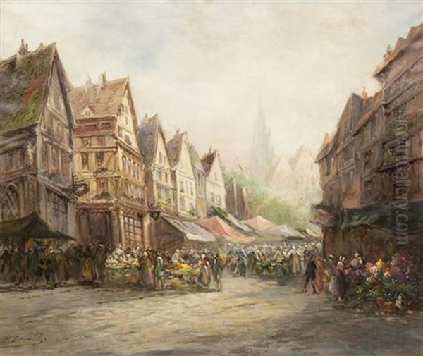 Market Scene, Strasbourg Oil Painting by Paul Denarie