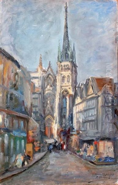 Rouen, La Vieille Ville Et La Fleche De La Cathedrale Oil Painting by Paul Denarie