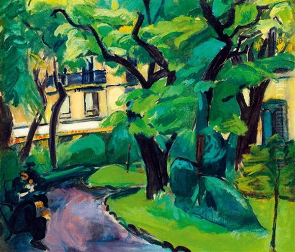 Park In Paris (the Cluny Park) Oil Painting by Valeria Denes