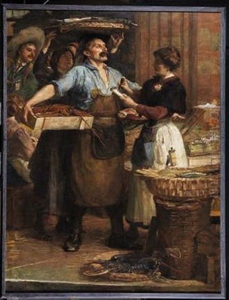 Gardeuse Et Fort Des Halles Oil Painting by Charles Clement Denet