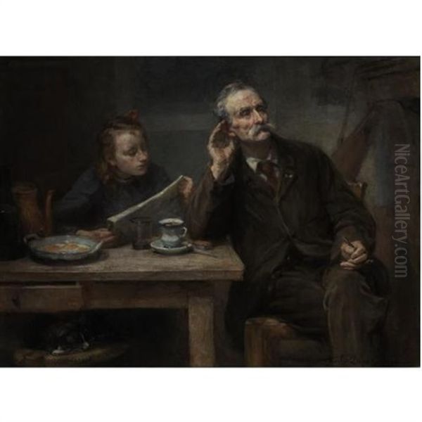 Reading To Grandfather Oil Painting by Charles Clement Denet