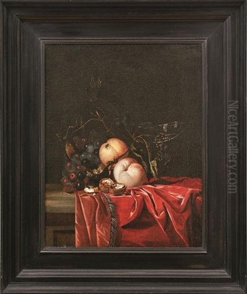 Fruchtestillleben Mit Weintrauben, Pfirsichen Und Walnussen Oil Painting by Isaac Denies