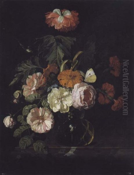 Bouquet De Fleurs Avec Un Escargot Etune Libellule Oil Painting by Isaac Denies