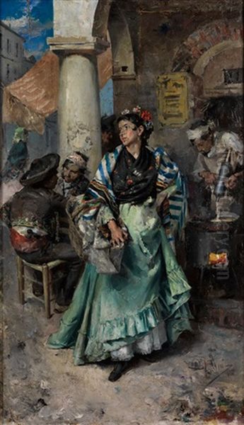 Junge Spanier Vor Einer Taverne Unter Arkaden Oil Painting by Jose Denis Belgrano