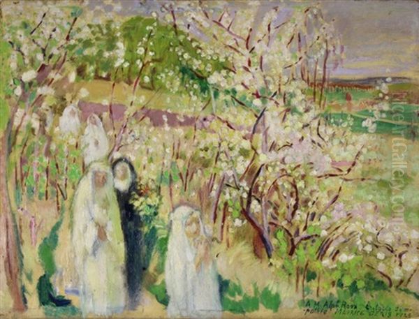 Les Communiantes, Arbres En Fleurs Oil Painting by Maurice Denis