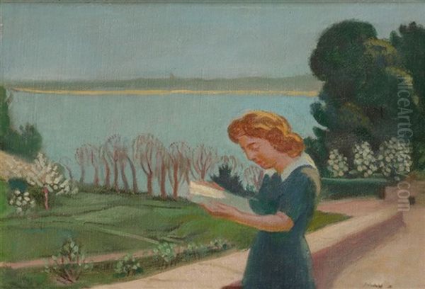 Femme Lisant Au Bord D'un Lac Oil Painting by Maurice Denis