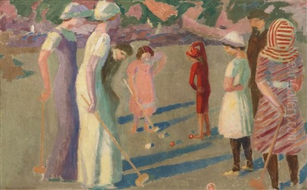 Jeu De Croquet A Trestrignel Oil Painting by Maurice Denis