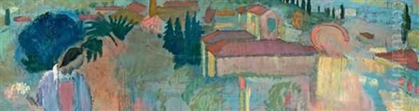 Esquisse Pour L'annonciation Aux Chaussons Rouges Ou Paysage De Fiesole Oil Painting by Maurice Denis