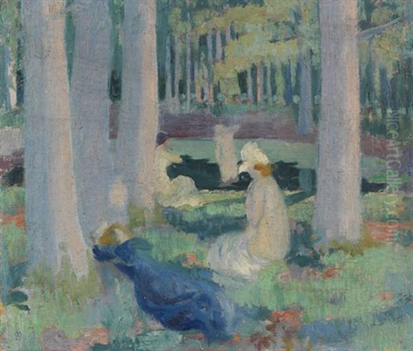 Dans La Foret (baignade A La Mare Aux Canes) Oil Painting by Maurice Denis