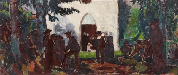 Pardon En Bretagne (a La Chapelle Ensoleillee) Oil Painting by Maurice Denis