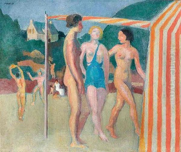 Tente De Plage Aux Trois Baigneuses Devant Une Tente Oil Painting by Maurice Denis