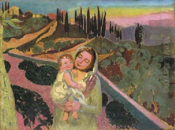 Maternite Ou Madone Au Soleil Couchant (fiesole) Oil Painting by Maurice Denis