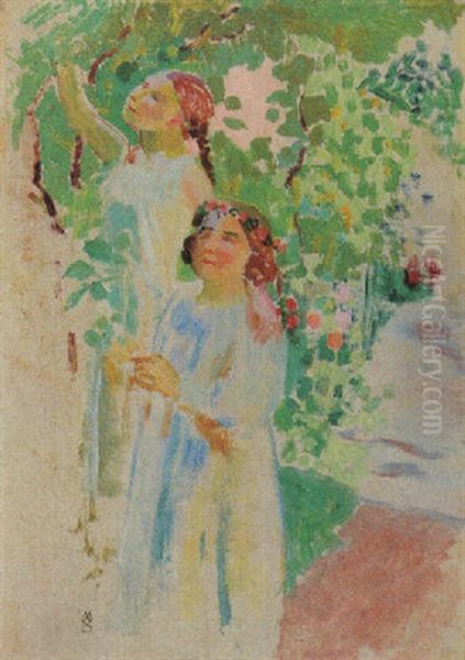 Deux Jeunes Filles Dans Un Verger Oil Painting by Maurice Denis