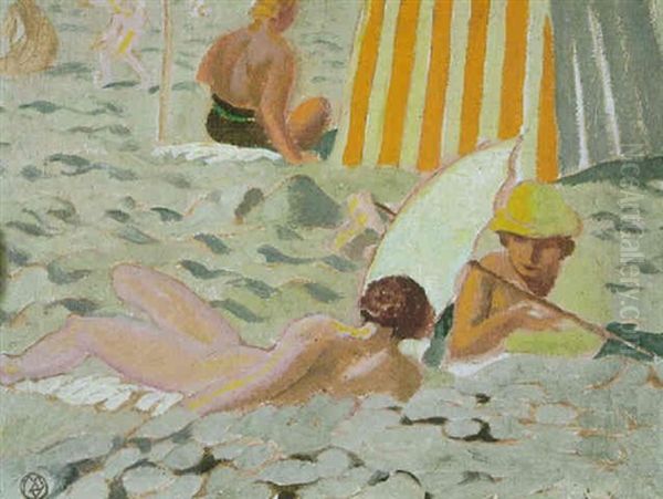 Plage A L'ombrelle Oil Painting by Maurice Denis