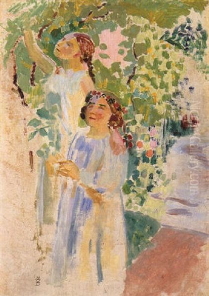 Deux Jeunes Filles Dans Un Verger Oil Painting by Maurice Denis