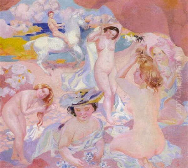 Baigneuses Sous Les Rochers Roses Oil Painting by Maurice Denis