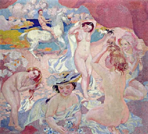 Jeunes Filles Et Cavaliers Sur La Plage Oil Painting by Maurice Denis