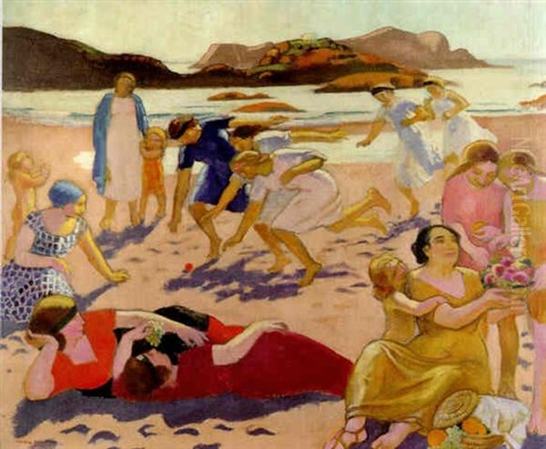 La Plage De Trebeurden, Jeu De Balle Oil Painting by Maurice Denis