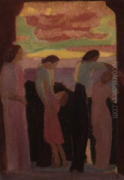 Marthe Denis Et Ses Enfants Au Balcon, Le Soir Oil Painting by Maurice Denis