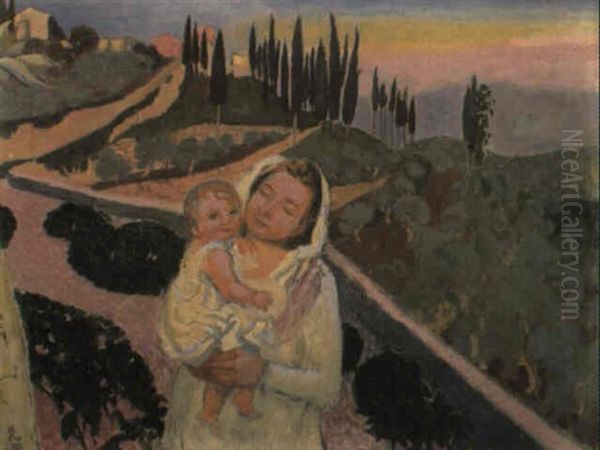 Maternite Ou Madonne Au Soleil Couchant (fiesole) Oil Painting by Maurice Denis