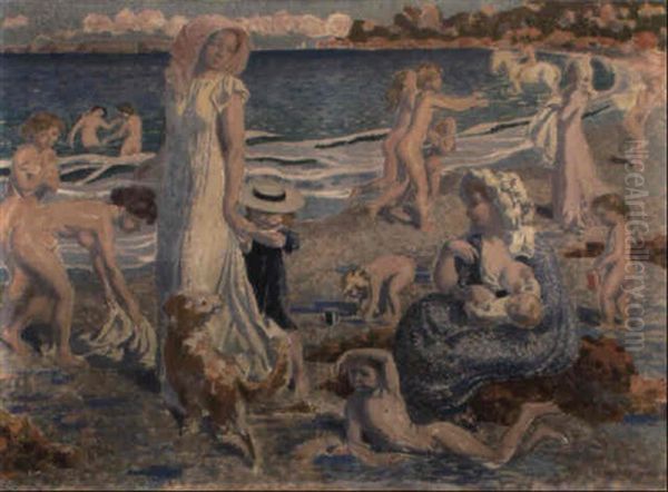 La Plage A L'epagneul Oil Painting by Maurice Denis