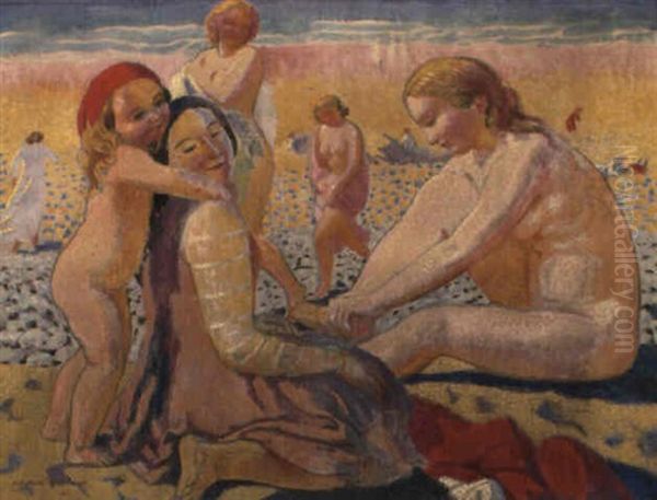 Plage, Enfant Au Bonnet Rouge Oil Painting by Maurice Denis