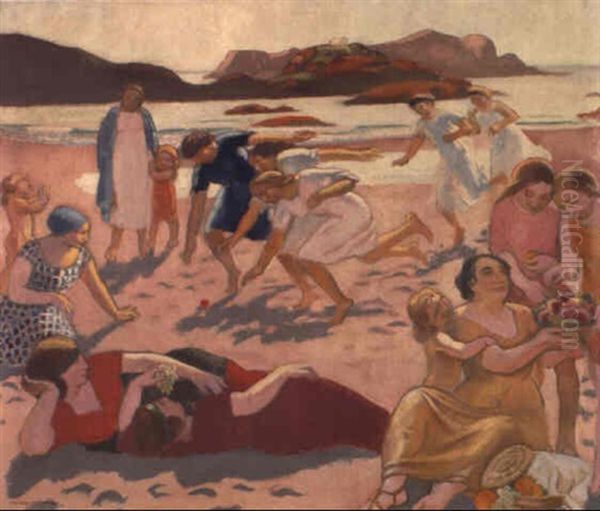 Jeu De Balle Sur La Plage Oil Painting by Maurice Denis