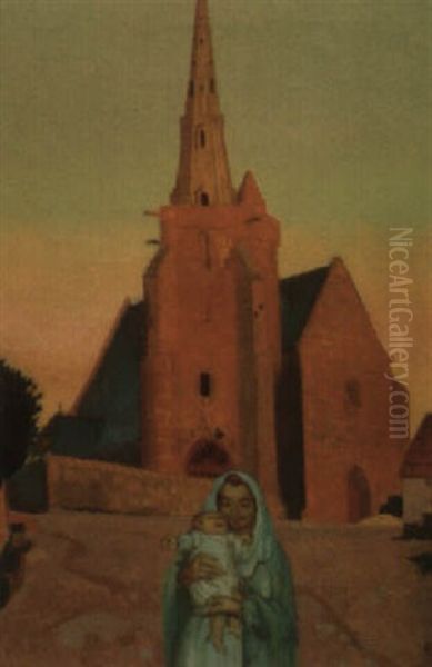 La Sainte Vierge Et L'enfant Jesus Devant La Chapelle... A Perros Guirrec Oil Painting by Maurice Denis