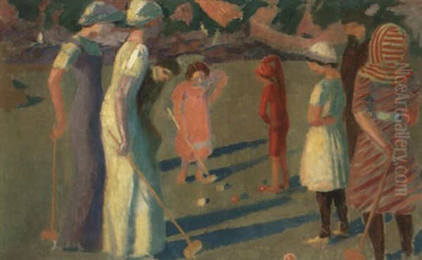 Jeu De Croquet A Trestrignel Oil Painting by Maurice Denis