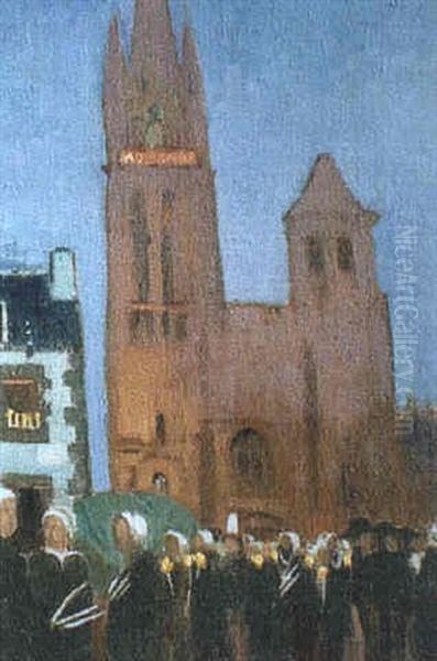 Jour De Pardon En Bretagne - La Basilique Du Folgoet Oil Painting by Maurice Denis