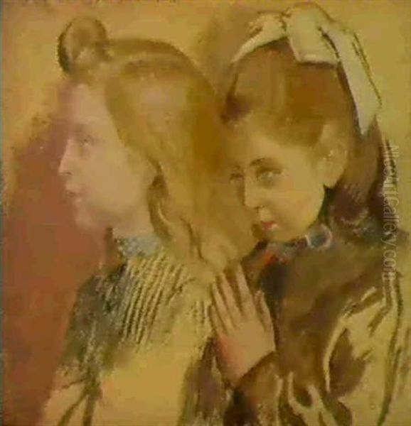 Portrait De Deux Fillettes, Etude Pour Notre Dame De        L'ecole Ou La Vierge A L'ecole Oil Painting by Maurice Denis