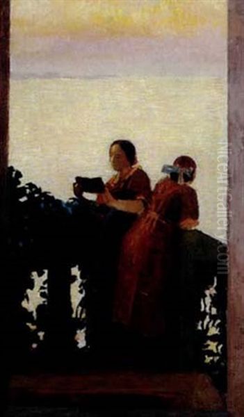 Le Balcon (les Filles De L'artiste) Oil Painting by Maurice Denis