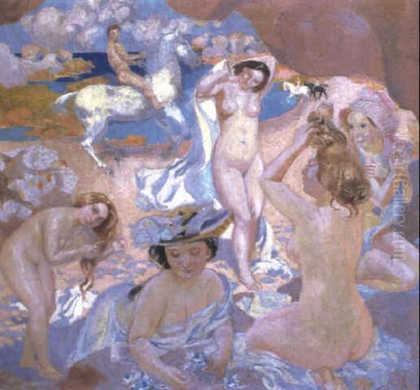 Jeune Filles Et Cavalier Sur La Plage Oil Painting by Maurice Denis