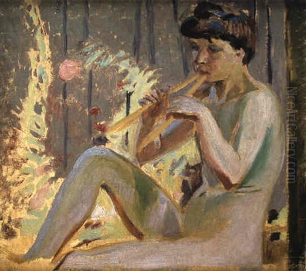 Jeune Fille Jouant De La Flute Oil Painting by Maurice Denis