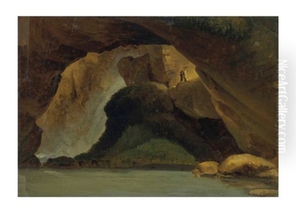 Vue De L'interieur De La Grotte De Neptune A Tivoli Oil Painting by Simon-Joseph-Alexandre Clement Denis