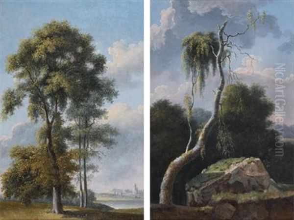 Etudes D'arbres (pair) Oil Painting by Simon-Joseph-Alexandre Clement Denis