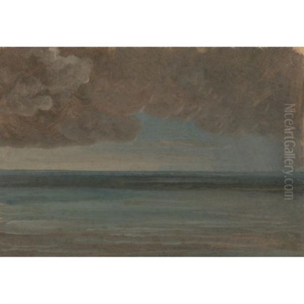 A View Of The Ocean At Ischia Under A Stormy Sky Oil Painting by Simon-Joseph-Alexandre Clement Denis