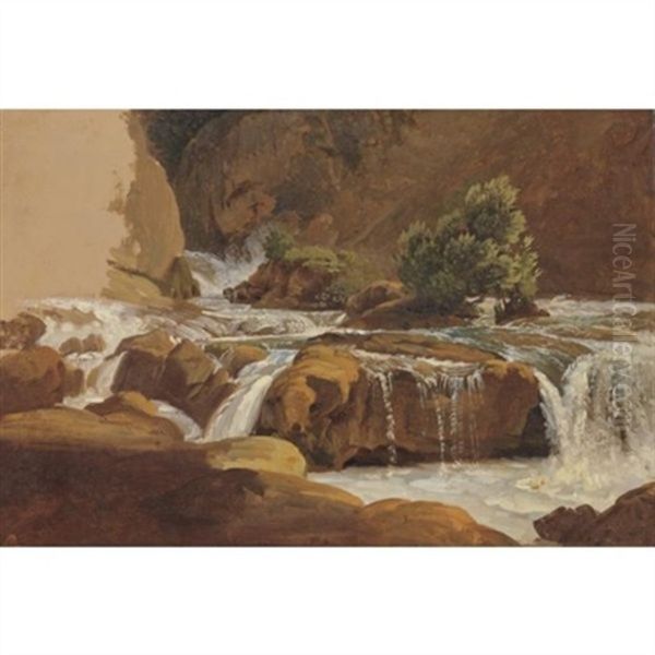 A Waterfall In A Rocky River Valley Oil Painting by Simon-Joseph-Alexandre Clement Denis