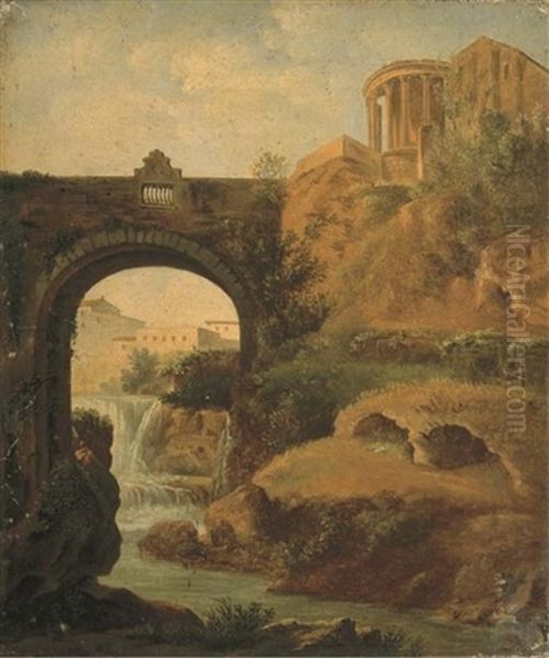 Vue Du Temple De Vesta A Tivoli Oil Painting by Simon-Joseph-Alexandre Clement Denis